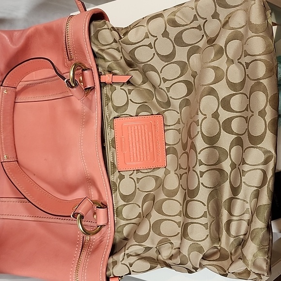 Coach Coral Leather Tote with Gold Accents - Picture 12 of 16